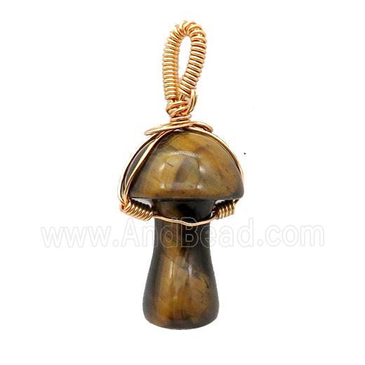 Yellow Tiger Eye Stone Mushroom Pendant Wire Wrapped