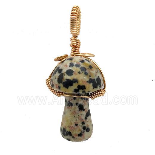 Black Dalmatian Jasper Mushroom Pendant Wire Wrapped