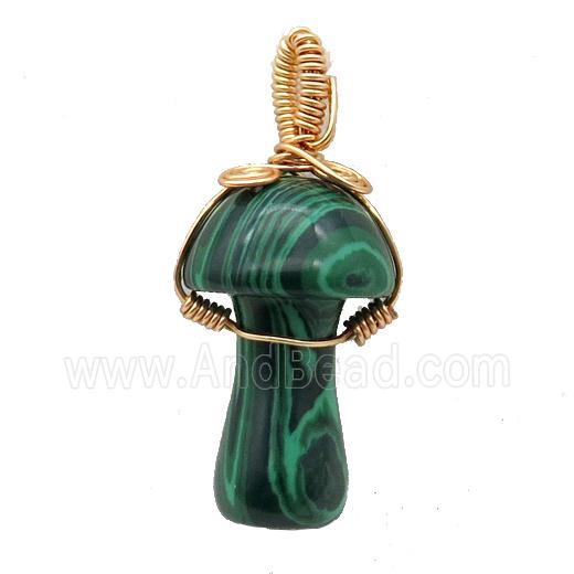 Synthetic Malachite Mushroom Pendant Wire Wrapped Green
