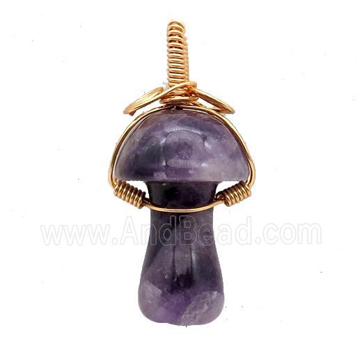 Purple Amethyst Mushroom Pendant Wire Wrapped