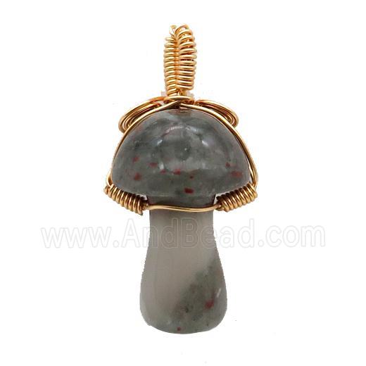BloodStone Mushroom Pendant Wire Wrapped