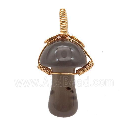 Gray Agate Mushroom Pendant Wire Wrapped
