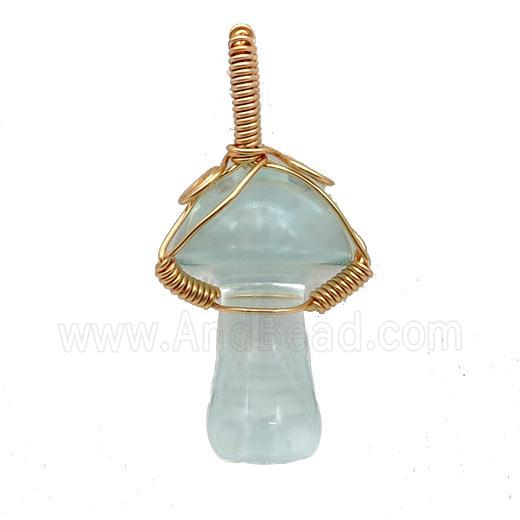 Blue Crystal Glass Mushroom Pendant Wire Wrapped