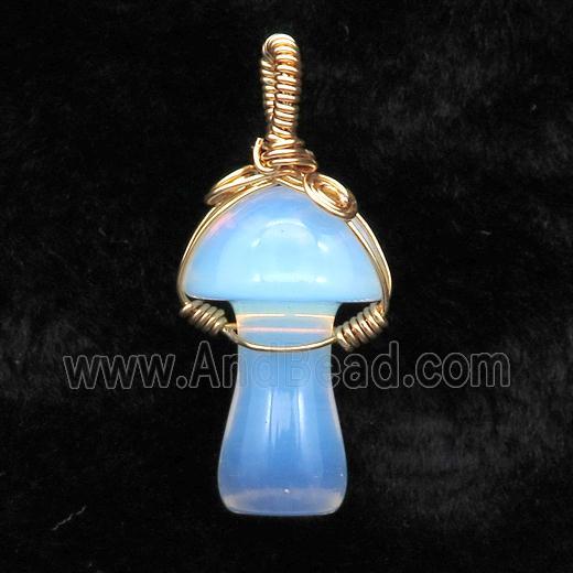 White Opalite Mushroom Pendant Wire Wrapped
