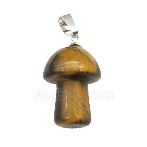Yellow Tiger Eye Stone Mushroom Pendant