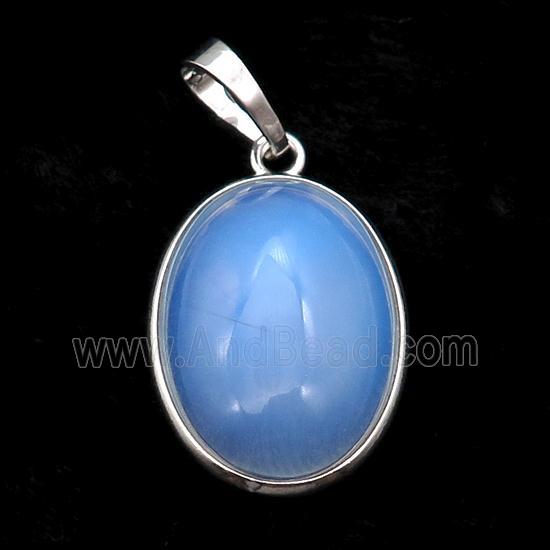 White Opalite Oval Pendant Platinum Plated