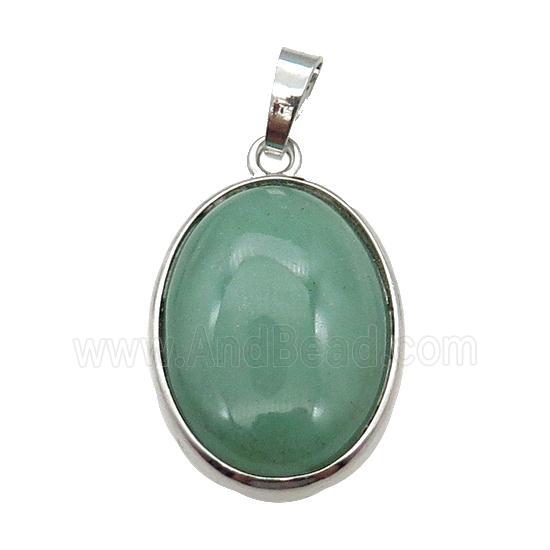 Green Aventurine Oval Pendant Platinum Plated
