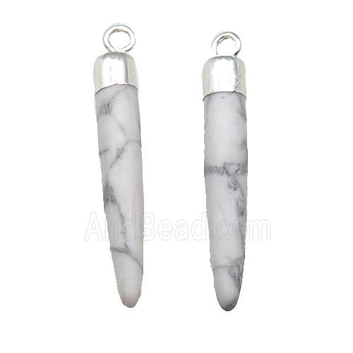 White Howlite Turquoise Bullet Pendant Silver Plated