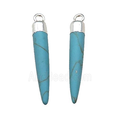 Blue Dye Turquoise Bullet Pendant Silver Plated