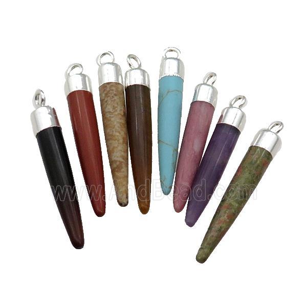 Mix Gemstone Bullet Pendant Silver Plated