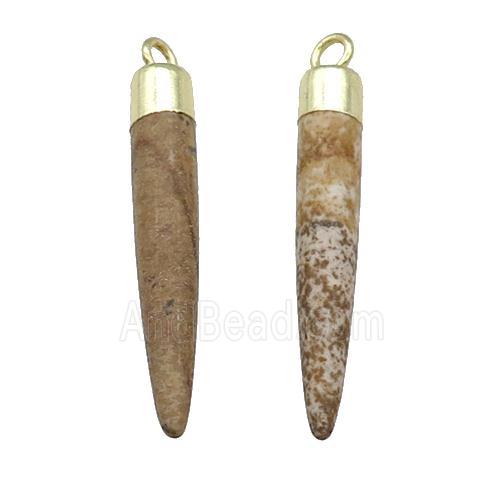 Picture Jasper Bullet Pendant Gold Plated