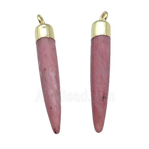 Pink Wood Lace Jasper Bullet Pendant Gold Plated