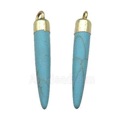 Blue Dye Turquoise Bullet Pendant Gold Plated