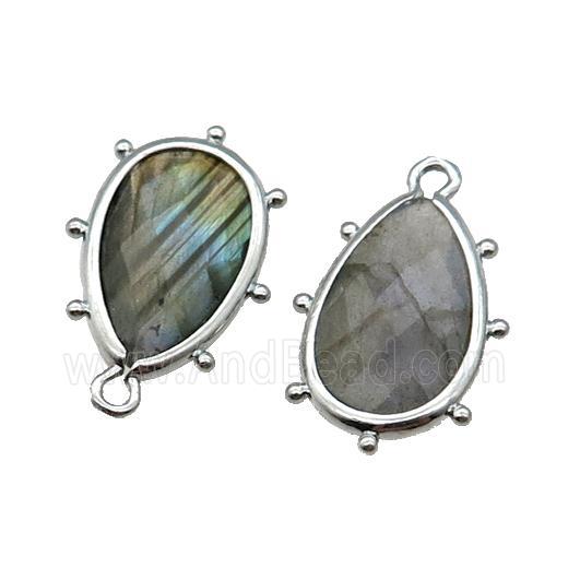 Labradorite Teardrop Pendant Faceted Platinum Plated