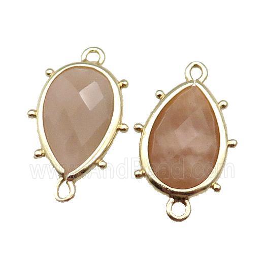 Peach Sunstone Connector Faceted Teardrop Gold Plated