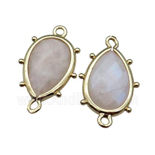 White Rainbow Moonstone Connector Faceted Teardrop Gold Plated