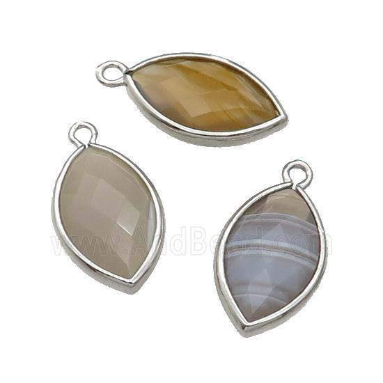Multicolor Botswana Agate Eye Pendant Faceted Platinum Plated