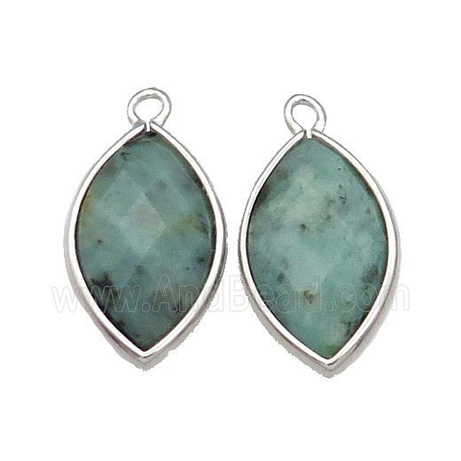 Green African Turquoise Eye Pendant Faceted Platinum Plated