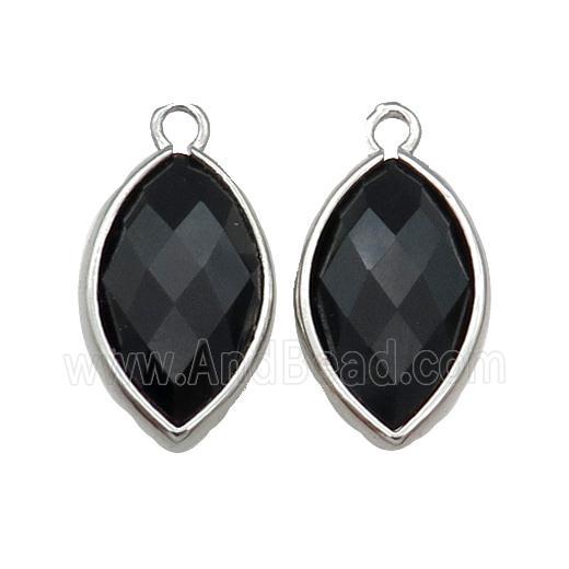 Black Onyx Agate Eye Pendant Faceted Platinum Plated