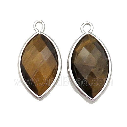 Tiger Eye Stone Eye Pendant Faceted Platinum Plated