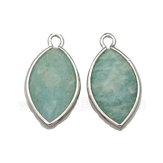 Green Amazonite Eye Pendant Faceted Platinum Plated