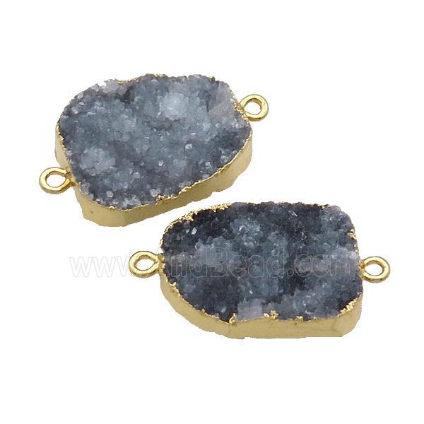Quartz Druzy Connector Natural Color Freeform Gold Plated