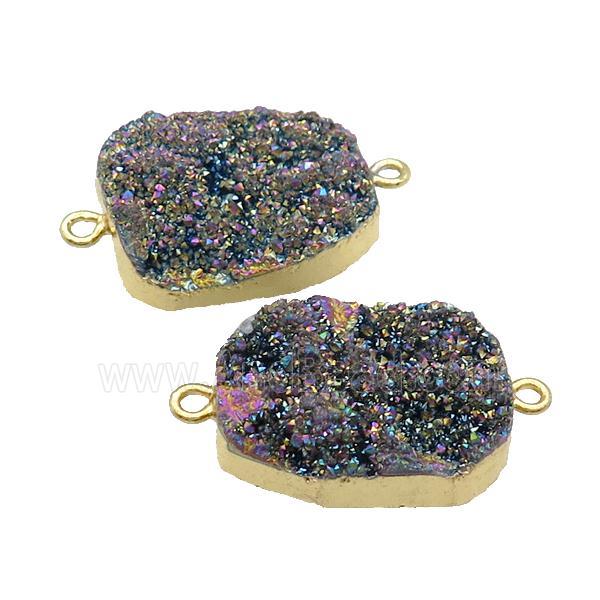 Quartz Druzy Connector Rainbow Freeform Gold Plated
