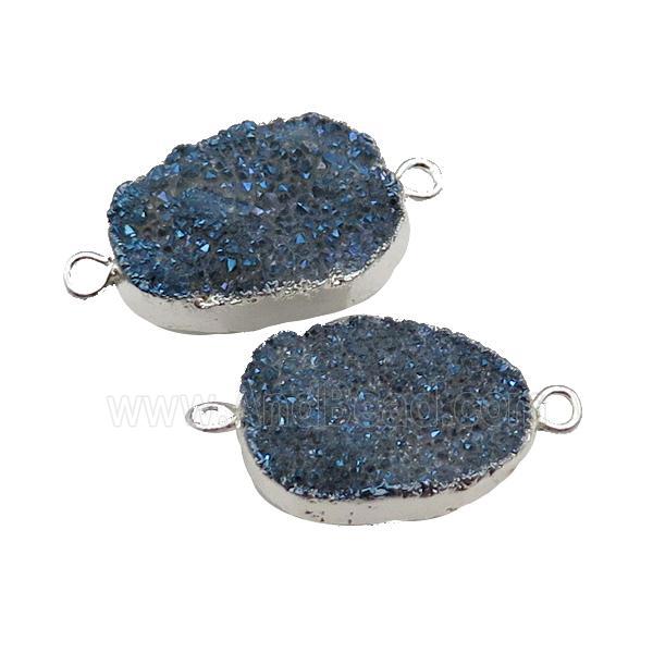 GrayBlue Quartz Druzy Connector Freeform Silver Plated