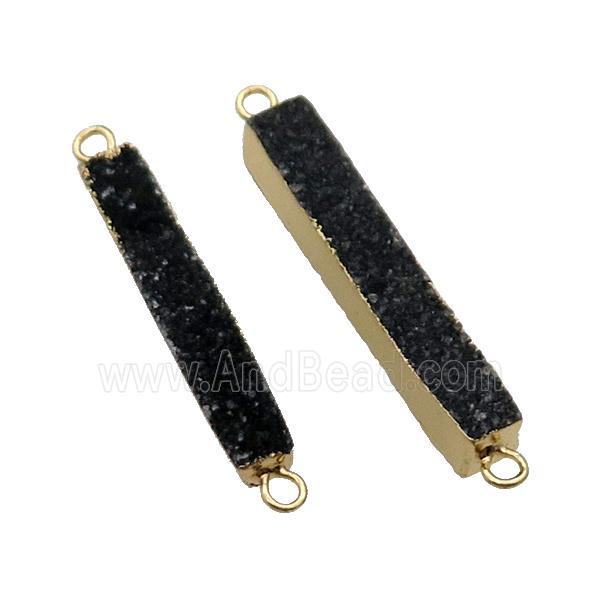 Black Quartz Druzy Stick Connector Gold Plated