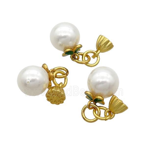 White Pearlized Plastic Pendant Gold Plated