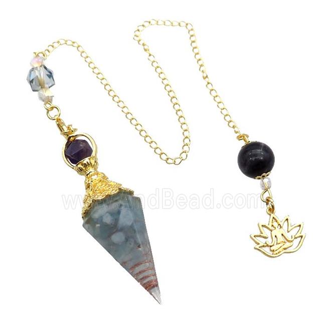 Blue Aqumarine Chips Resin Pendulum Pendant Chakra Gold Plated