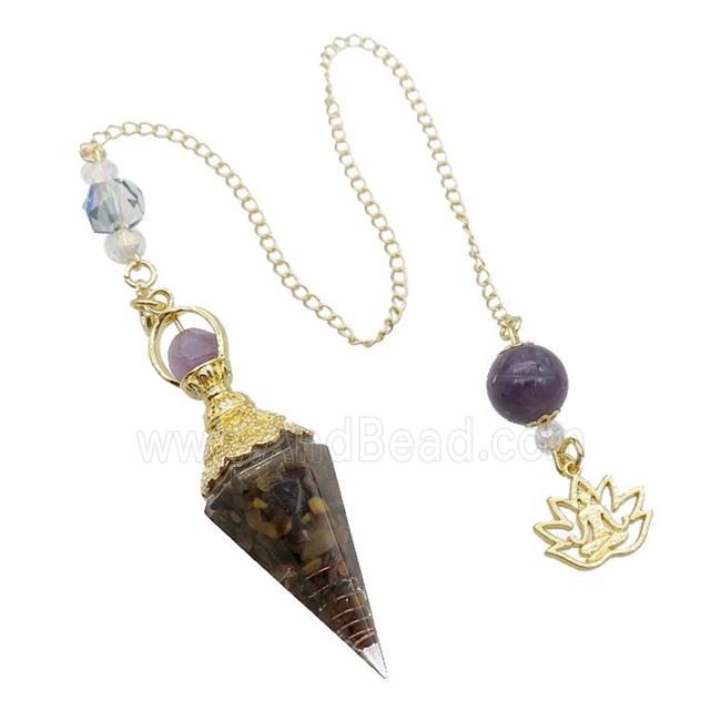 Tiger Eye Stone Chips Resin Pendulum Pendant Chakra Gold Plated