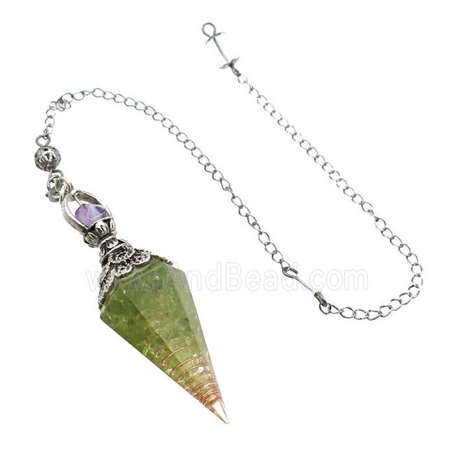 Green Peridot Chips Resin Pendulum Pendant Antique Silver