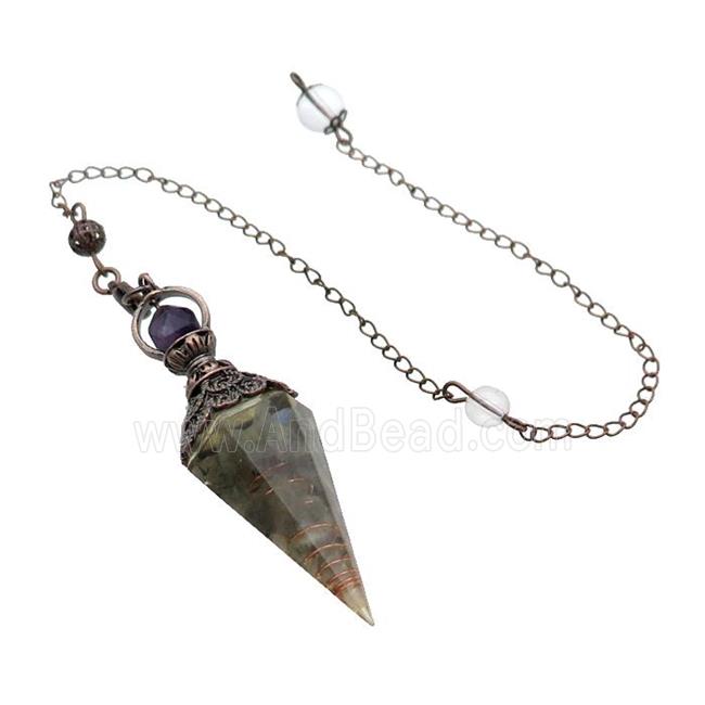 Labradorite Chips Resin Pendulum Pendant Antique Red