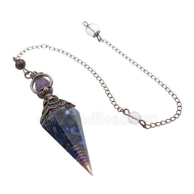 Blue Lapis Chips Resin Pendulum Pendant Antique Red