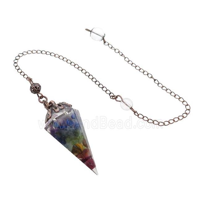 Mixed Gemstone Chips Resin Pendulum Pendant Chakra Antique Red