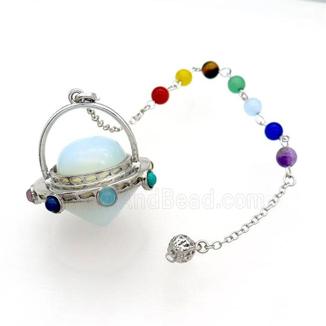 White Opalite Pendulum Pendant Chakra Platinum Plated