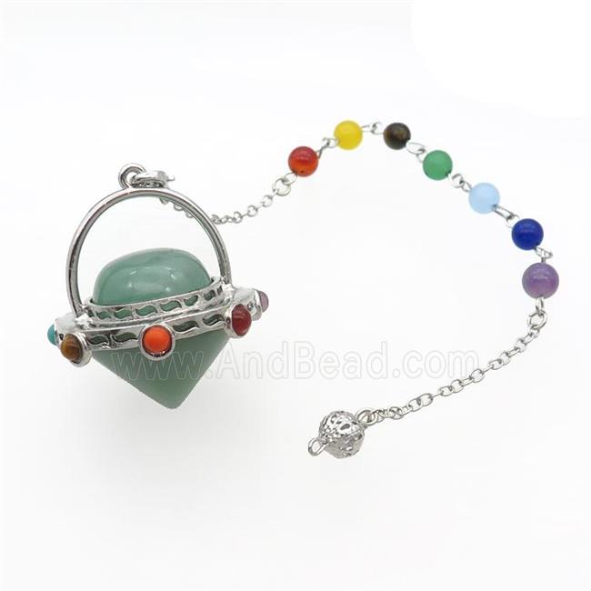 Green Aventurine Pendulum Pendant Chakra Platinum Plated