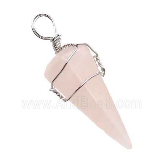 Pink Rose Quartz Pendulum Pendant Wire Wrapped