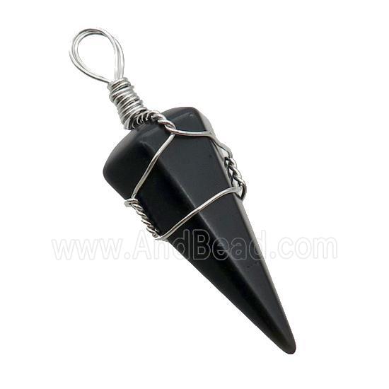 Black Onyx Agate Pendulum Pendant Wire Wrapped