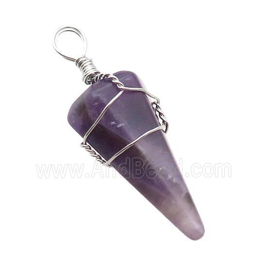 Purple Amethyst Pendulum Pendant Wire Wrapped