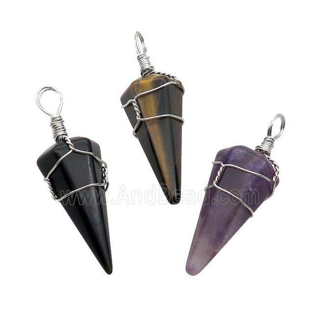 Mix Gemstone Pendulum Pendant Wire Wrapped