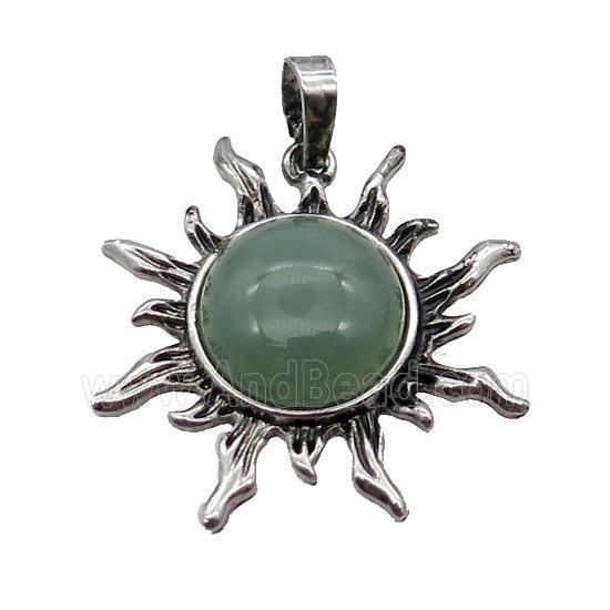 Green Aventurine Sun Alloy Pendant Antique Silver