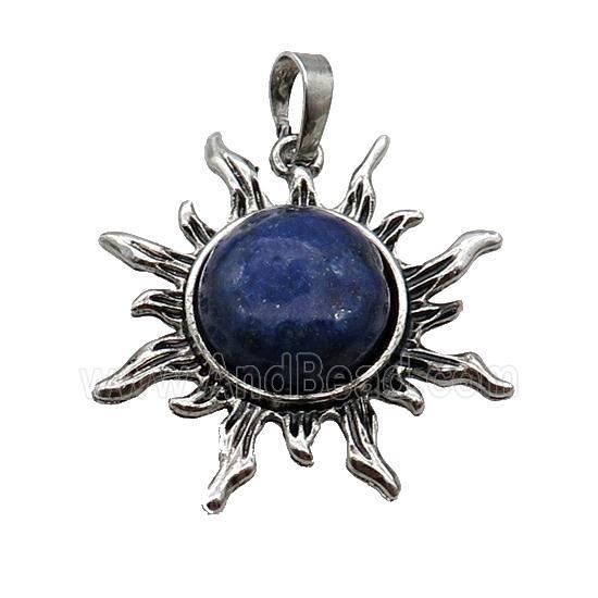 Blue Lapis Sun Alloy Pendant Antique Silver