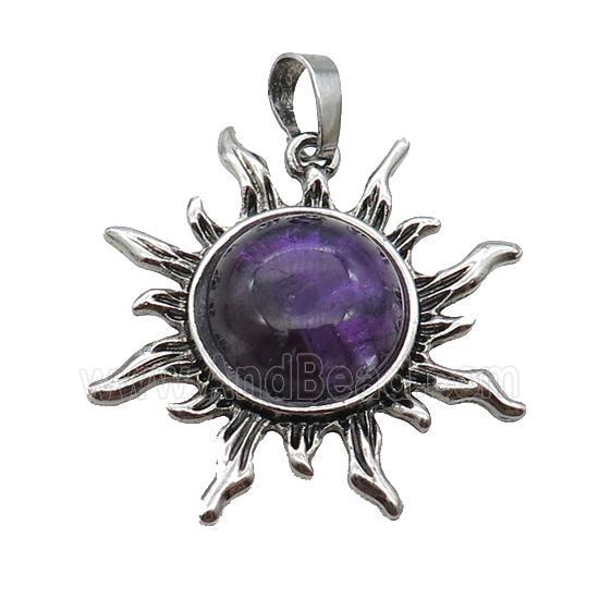 Alloy Sun Pendant Pave Amethyst Antique Silver