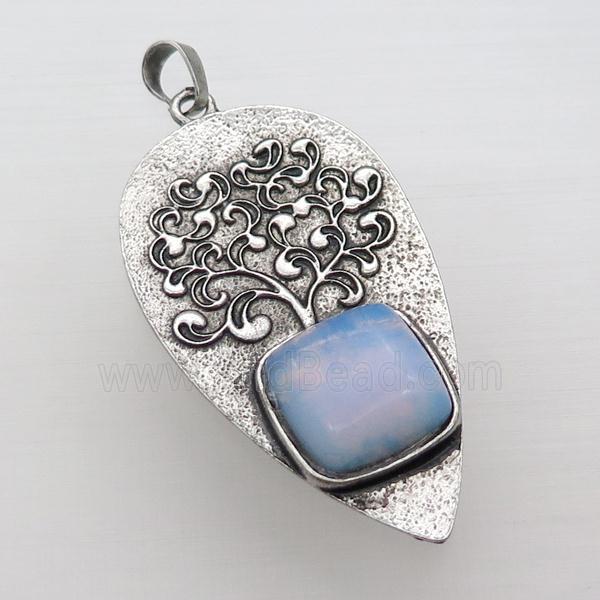 Alloy Arrowhead Pendant Tree Pave White Opalite Antique Silver