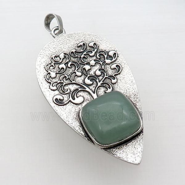 Alloy Arrowhead Pendant Tree Pave Green Aventurine Antique Silver