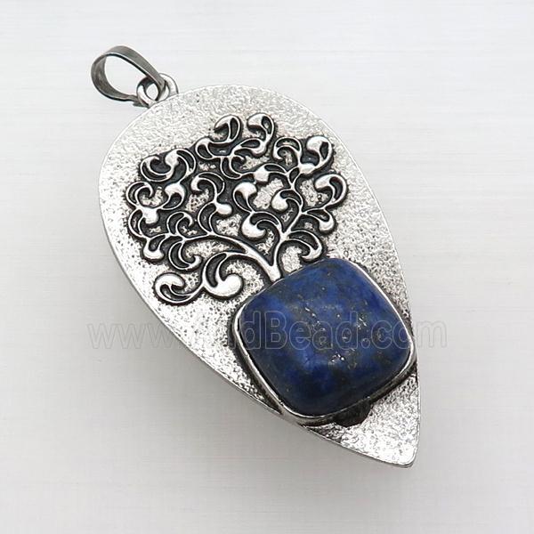 Alloy Arrowhead Pendant Tree Pave Lapis Antique Silver