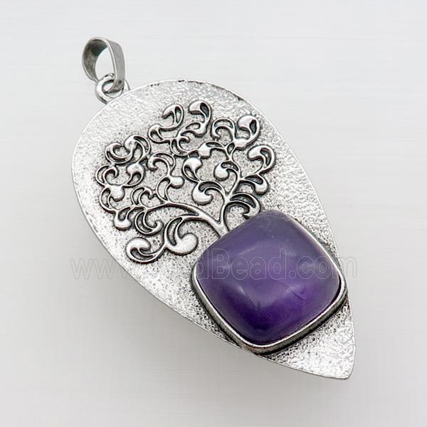 Alloy Arrowhead Pendant Tree Pave Amethyst Antique Silver