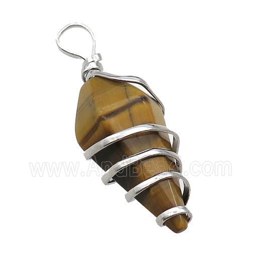 Tiger Eye Stone Pendulum Pendant Wire Wrapped
